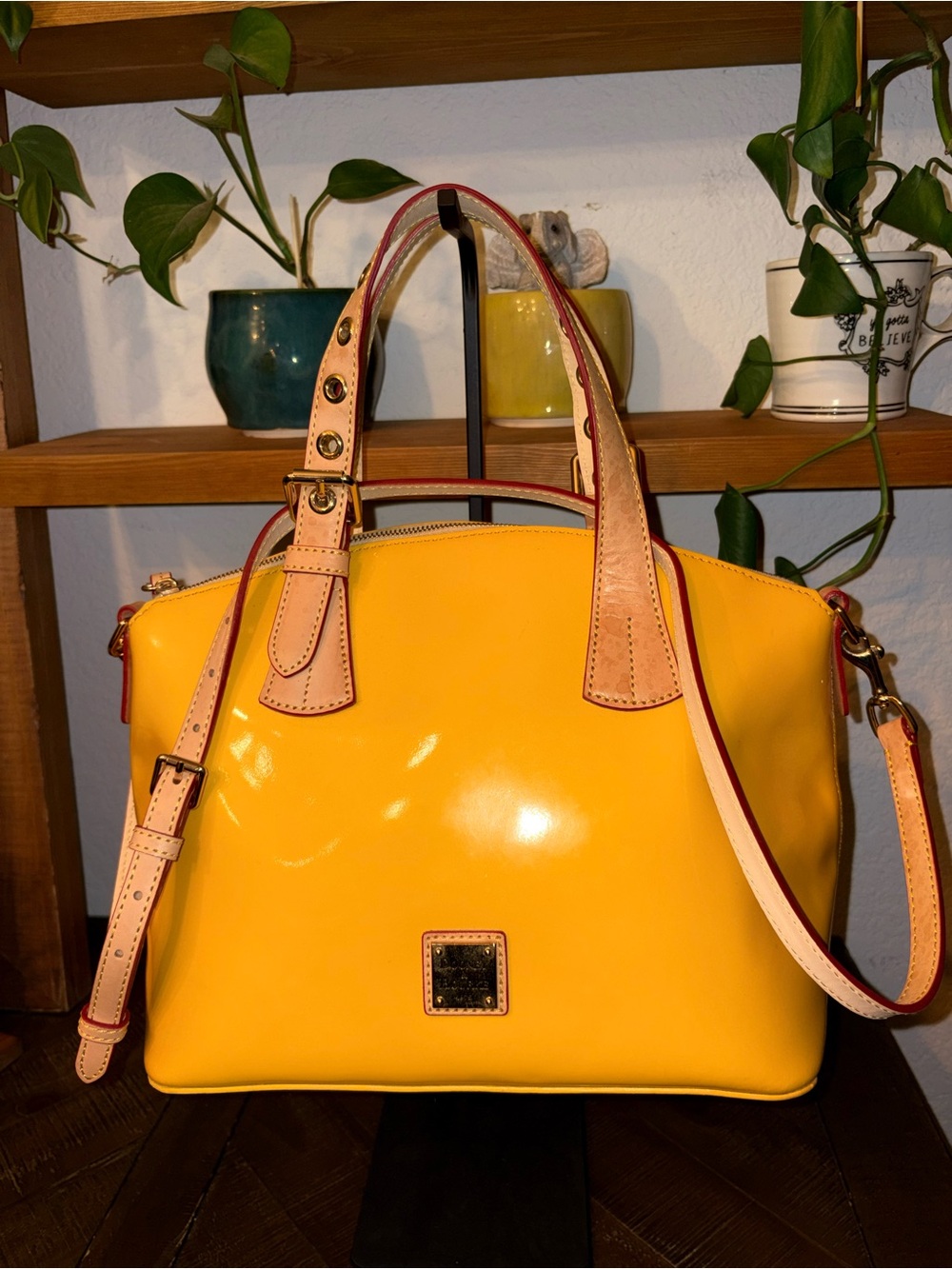 Dooney & Bourke Yellow Patent Leather Domed Satchel + Dust Bag & Reg Card - Picture 11 of 12